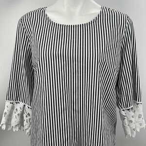 Notations striped scoop neckline blouse size XL